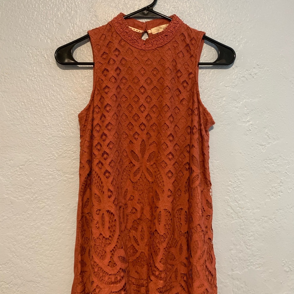 Rust Orange Sleeveless Lace Dress